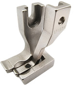 Metal sewing machine foot on a white background